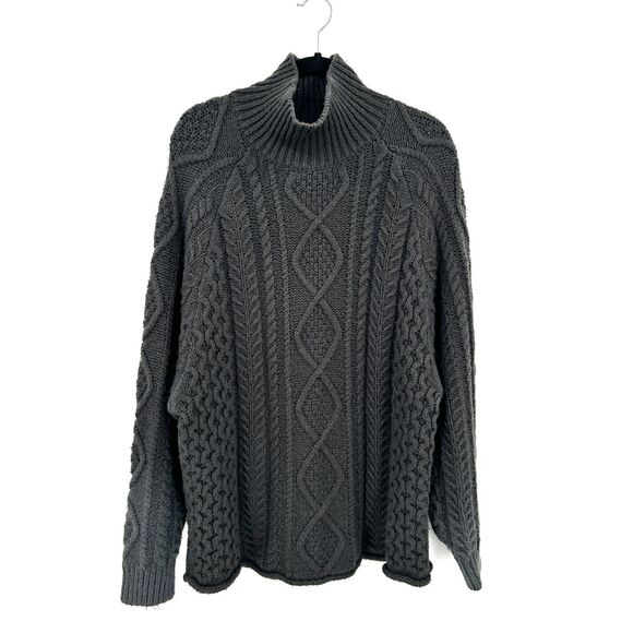 FEAR OF GOD ESSENTIALS Charcoal Gray Heavy Cable Knit Rollneck Sweater Medium - Picture 3 of 11
